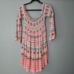 Torrid Mosaic Print Smocked Bell Sleeve Dress. Size 0